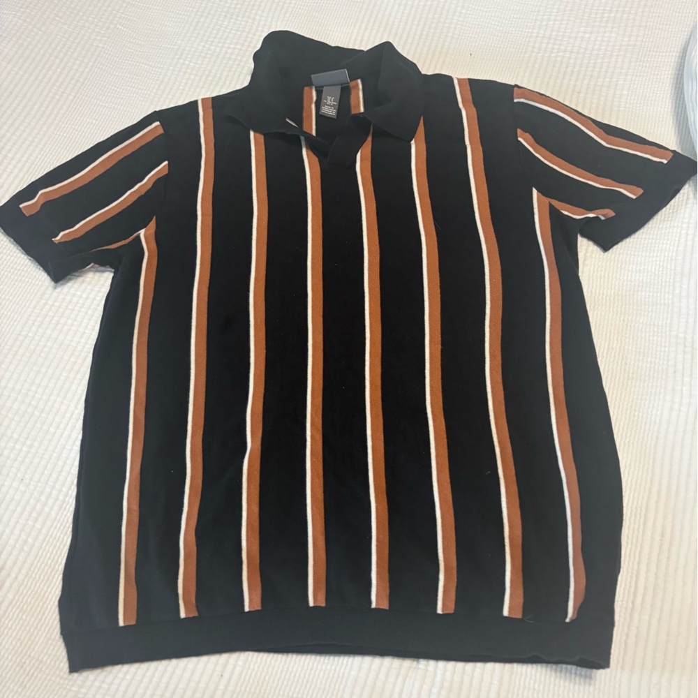 H&M Black Polo with Brown and White Stripes